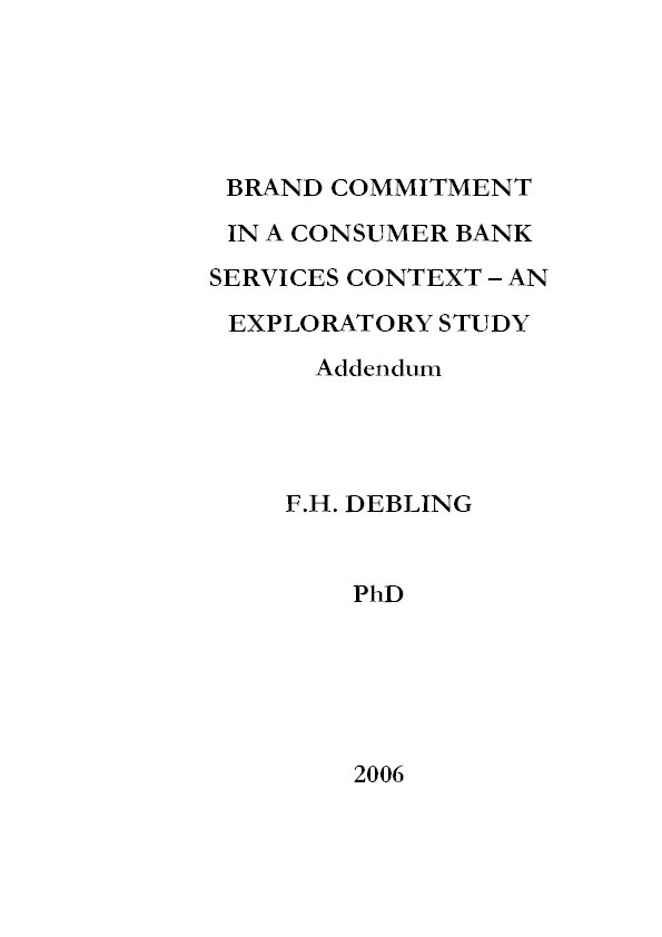 Brand commitment in a consumer bank services context - an exploratory study: addendum Thumbnail