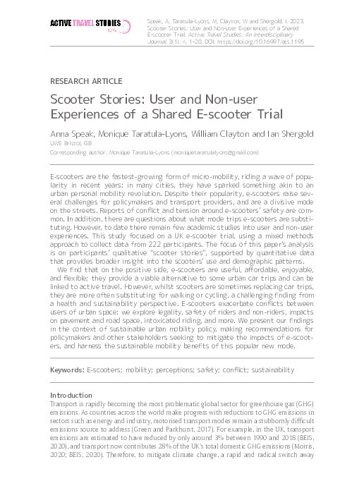 Scooter stories: User and non-user experiences of a shared E-Scooter trial Thumbnail