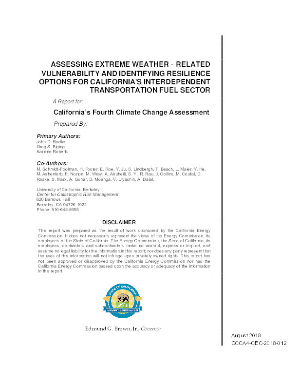 Assessing extreme weather-related vulnerability and identifying resilience options for California's interdependent transportation fuel sector Thumbnail