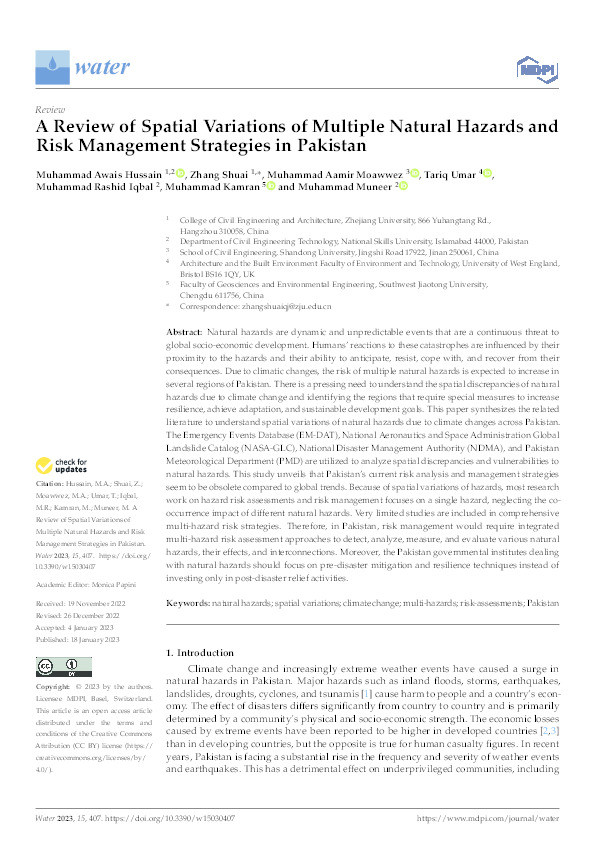 A review of spatial variations of multiple natural hazards and risk management strategies in Pakistan Thumbnail