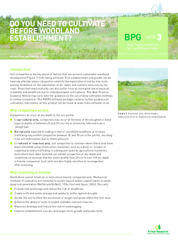 Best Practice Guidance for Land Regeneration Note 3: Do you need to cultivate before woodland establishment Thumbnail