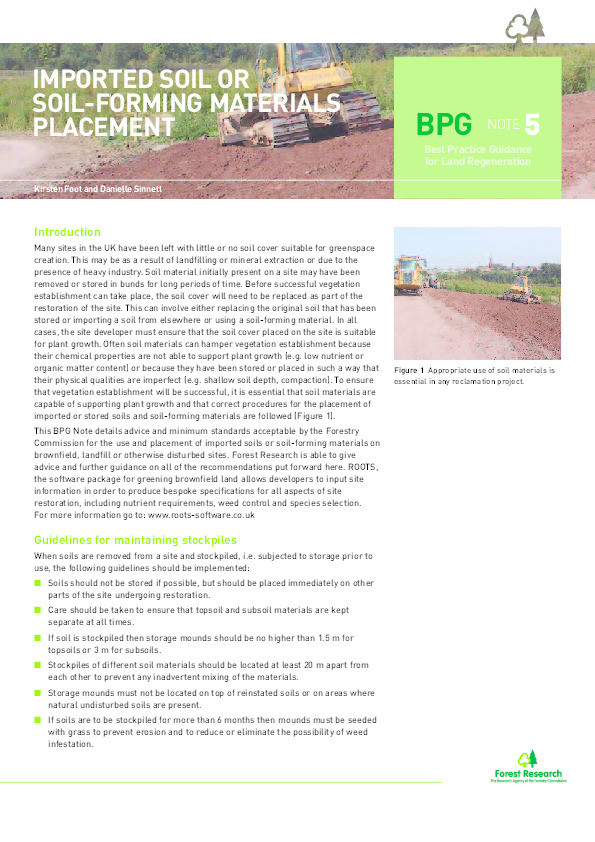 Best Practice Guidance for Land Regeneration Note 5: Imported soil or soil-forming materials placement Thumbnail