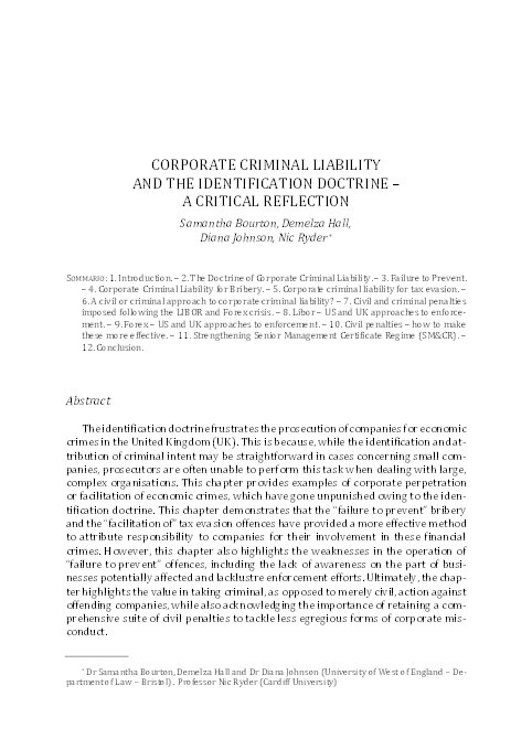 Corporate criminal liability and the identification doctrine - A critical reflection Thumbnail