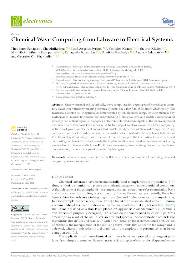 Chemical Wave Computing from Labware to Electrical Systems Thumbnail