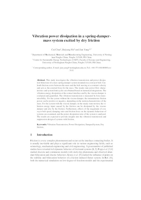 Vibration power dissipation in a spring-damper-mass system excited by dry friction Thumbnail