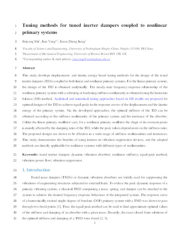 Tuning methods for tuned inerter dampers coupled to nonlinear primary systems Thumbnail