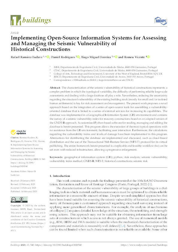 Implementing open-source information systems for assessing and managing the seismic vulnerability of historical constructions Thumbnail