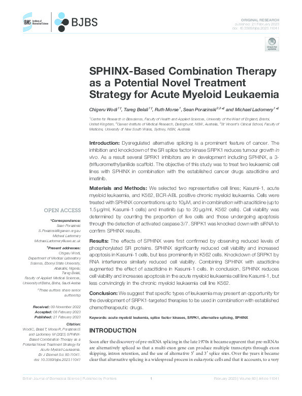 SPHINX-based combination therapy as a potential novel treatment strategy for acute myeloid leukaemia Thumbnail