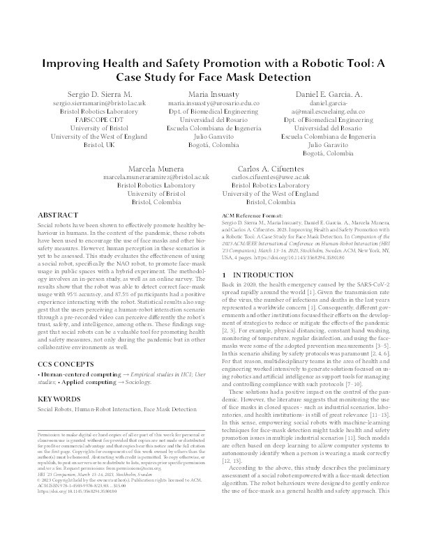 Improving health and safety promotion with a robotic tool: A case study for face mask detection Thumbnail