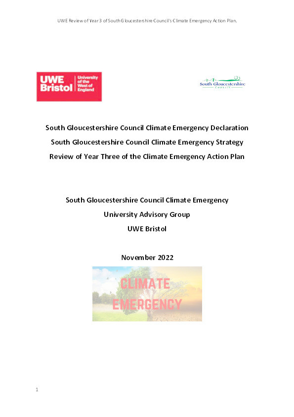 Review of year three of the climate emergency action plan. Report for South Gloucestershire Council Thumbnail
