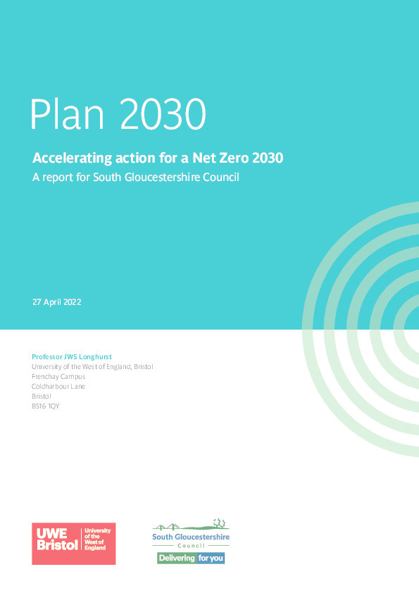 Plan 2030. Accelerating action for a net zero 2030: A report for South Gloucestershire Council Thumbnail