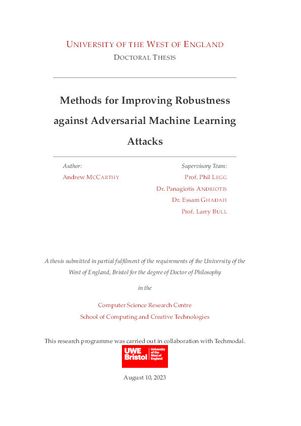 Methods for improving robustness against adversarial machine learning attacks Thumbnail