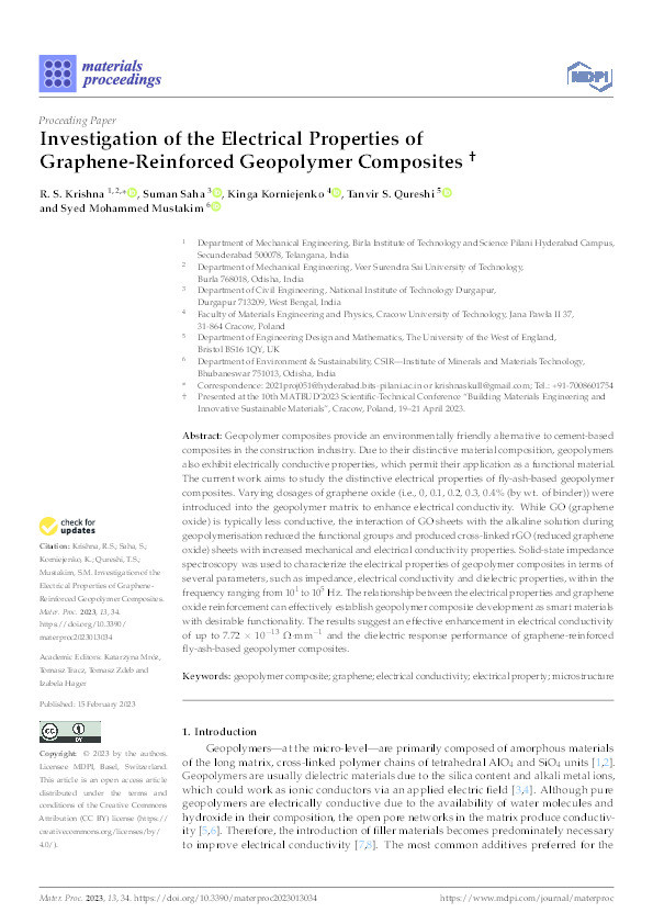 Investigation of the electrical properties of Graphene-reinforced geopolymer composites Thumbnail