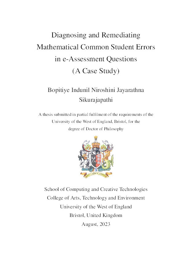 Diagnosing and remediating mathematical common student errors in e-assessment questions (A case study) Thumbnail