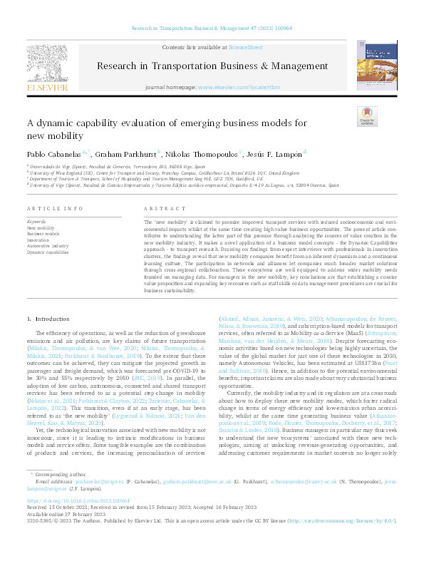 A dynamic capability evaluation of emerging business models for new mobility Thumbnail