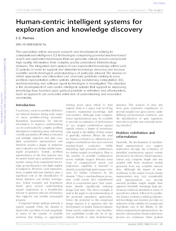 Human-centric intelligent systems for exploration and knowledge discovery Thumbnail