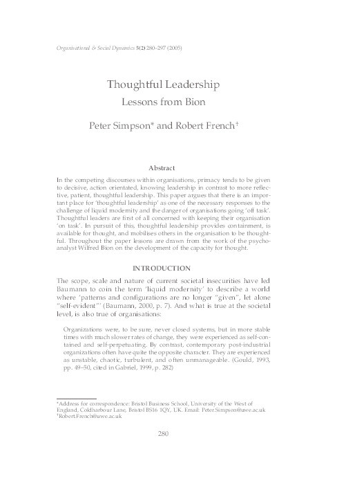 Thoughtful leadership. Lessons from Bion Thumbnail