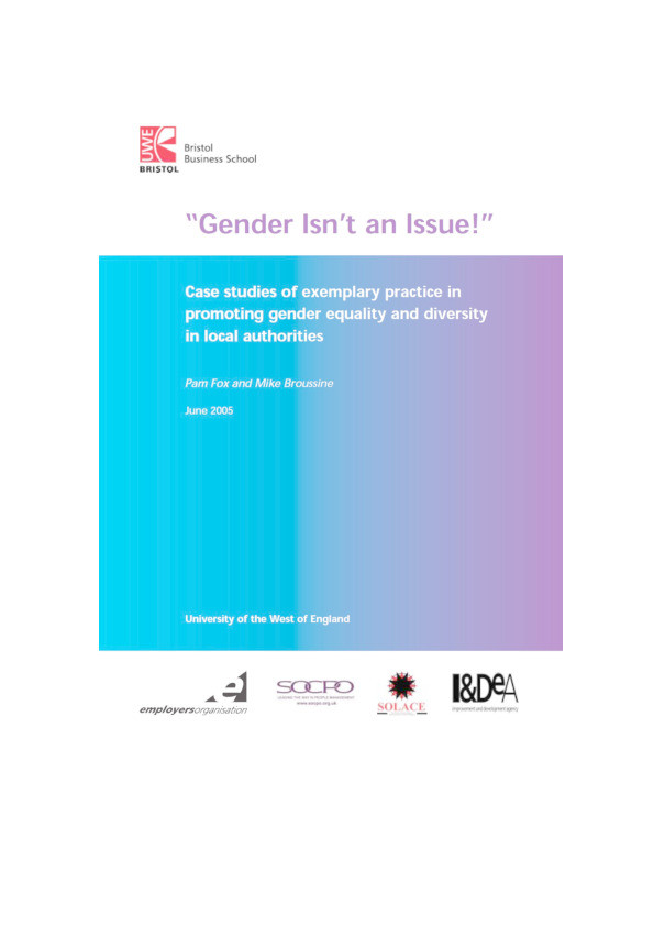 Gender isn't an issue! Case studies of exemplary practice in promoting gender equality and diversity in local authorities Thumbnail