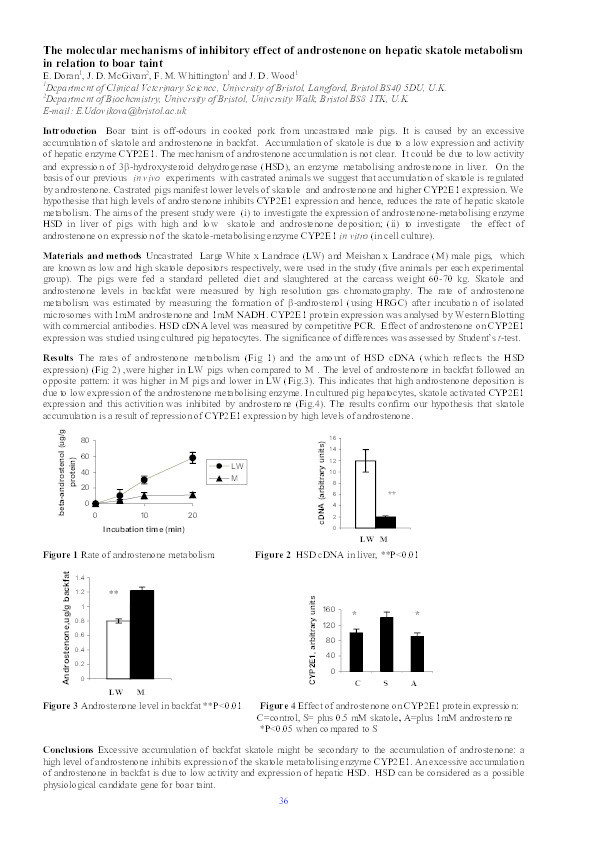 The molecular mechanisms of inhibitory effect of androstenone on hepatic skatole metabolism in relation to boar taint Thumbnail