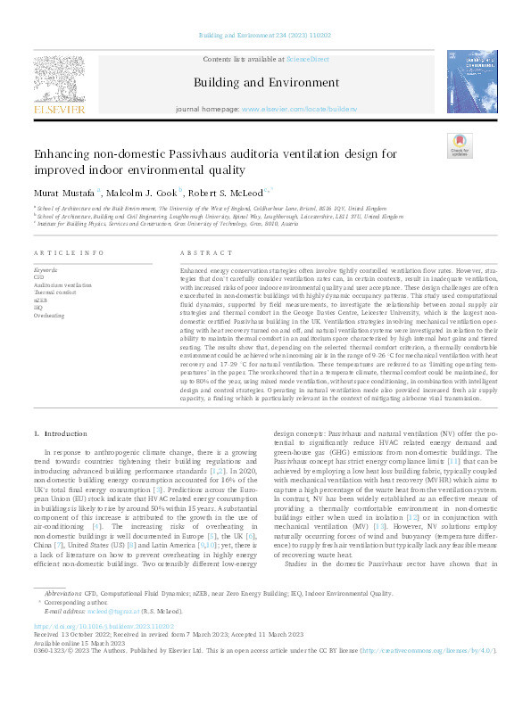 Enhancing non-domestic Passivhaus auditoria ventilation design for improved indoor environmental quality Thumbnail