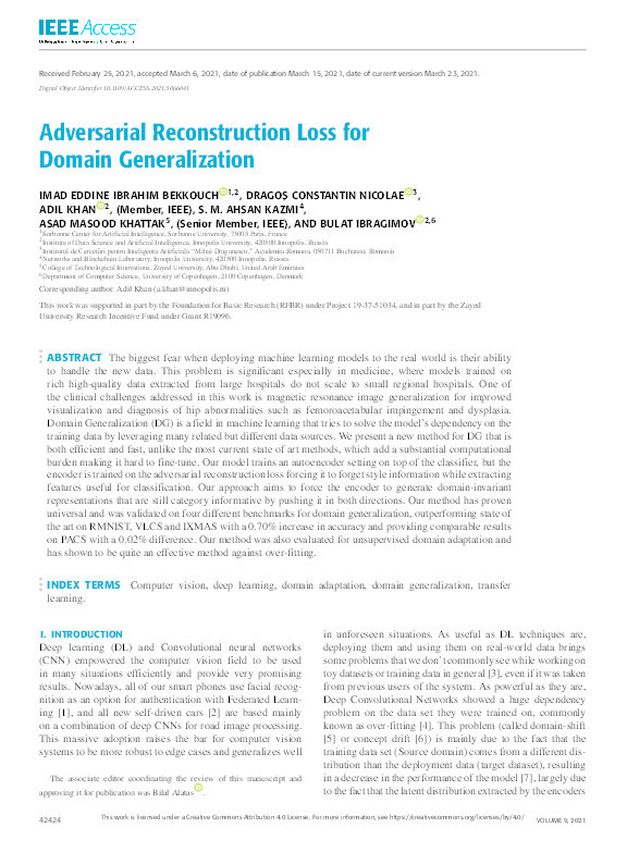 Adversarial reconstruction loss for domain generalization Thumbnail
