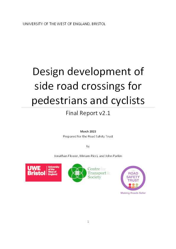 Design development of side road crossings for pedestrians and cyclists: Final Report v2.1 Thumbnail