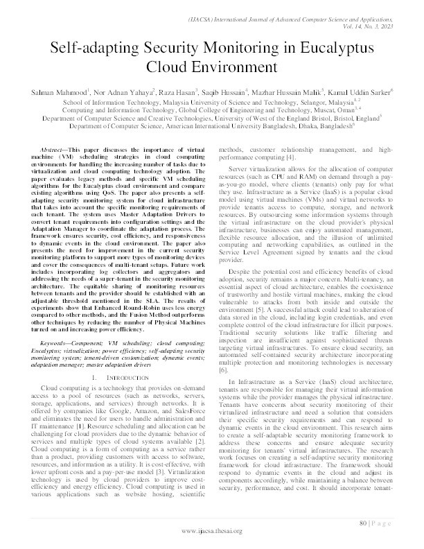 Self-adapting security monitoring in Eucalyptus cloud environment Thumbnail