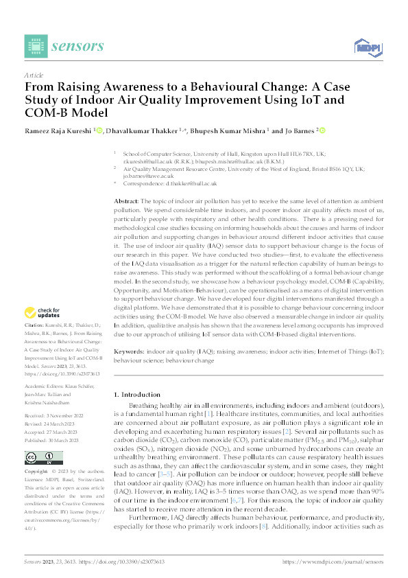 From raising awareness to a behavioural change: A case study of indoor air quality improvement using IoT and COM-B model Thumbnail