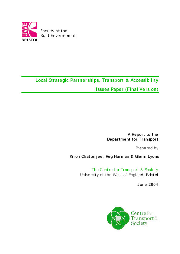 Local strategic partnerships, transport and accessibility. Issues paper Thumbnail