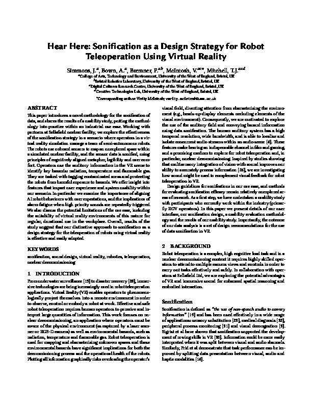 Hear here: Sonification as a design strategy for robot teleoperation using virtual reality Thumbnail