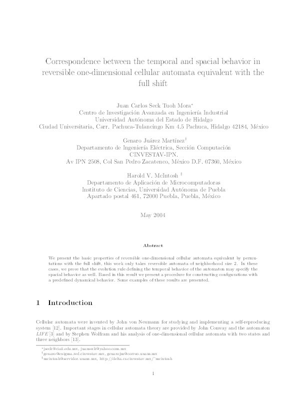 Correspondence between the temporal and spacial behavior in reversible one-dimensional cellular automata equivalent with the full shift Thumbnail
