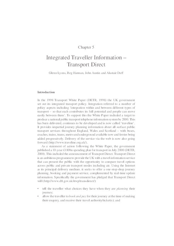 Integrated traveller information - Transport Direct Thumbnail