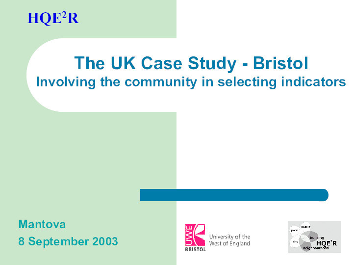 Involving the community in selecting indicators: The UK case study, Bristol Thumbnail