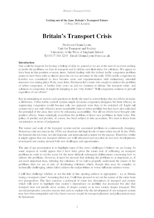 Britain's transport crisis Thumbnail