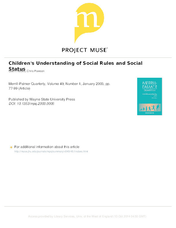 Children's understanding of social rules and social status Thumbnail