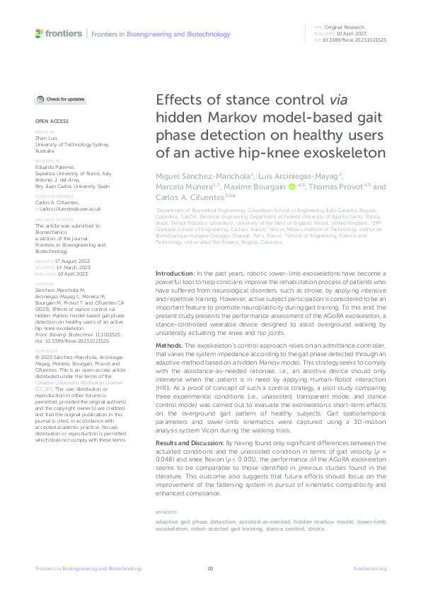 Effects of stance control via hidden Markov model-based gait phase detection on healthy users of an active hip-knee exoskeleton Thumbnail