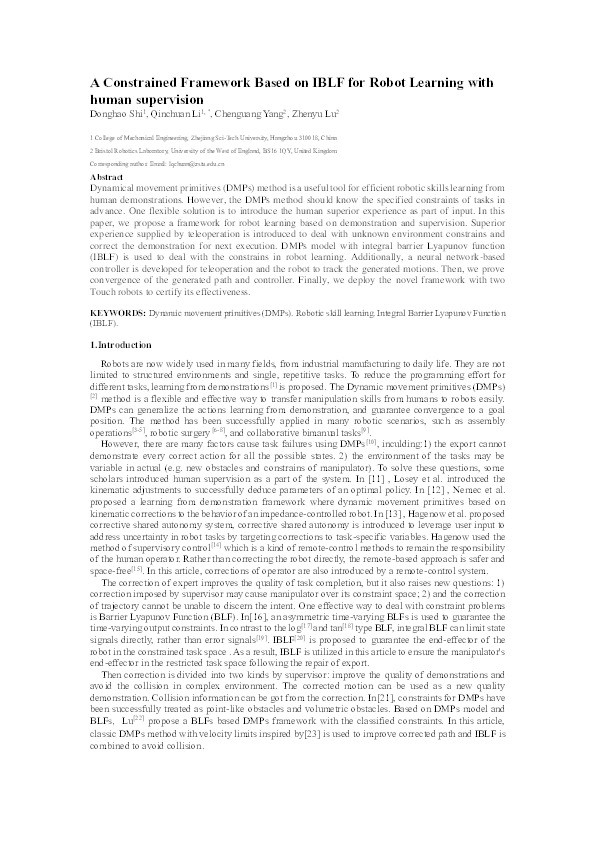 A constrained framework based on IBLF for robot learning with human supervision Thumbnail