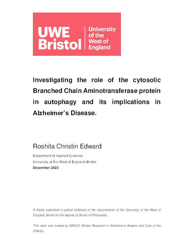 Investigating the role of BCATc in autophagy and its implications in Alzheimer's disease Thumbnail