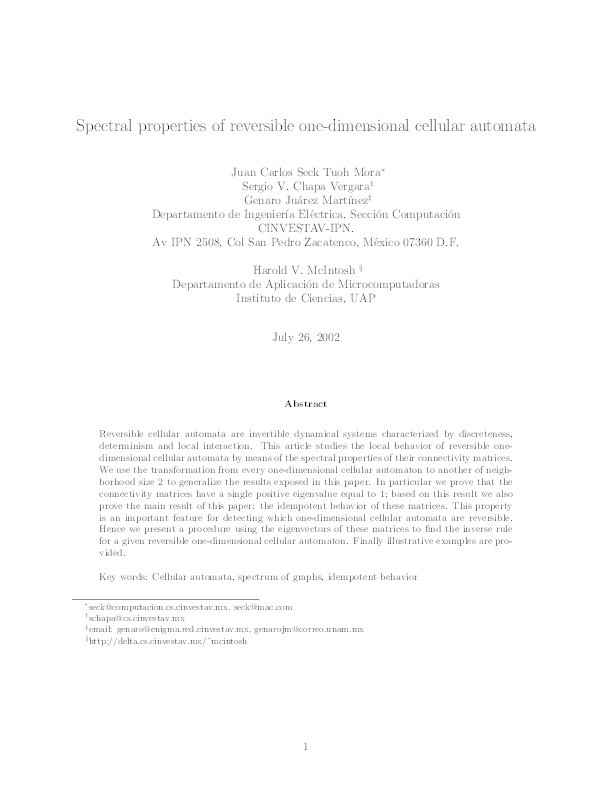 Spectral properties of reversible one-dimensional cellular automata Thumbnail