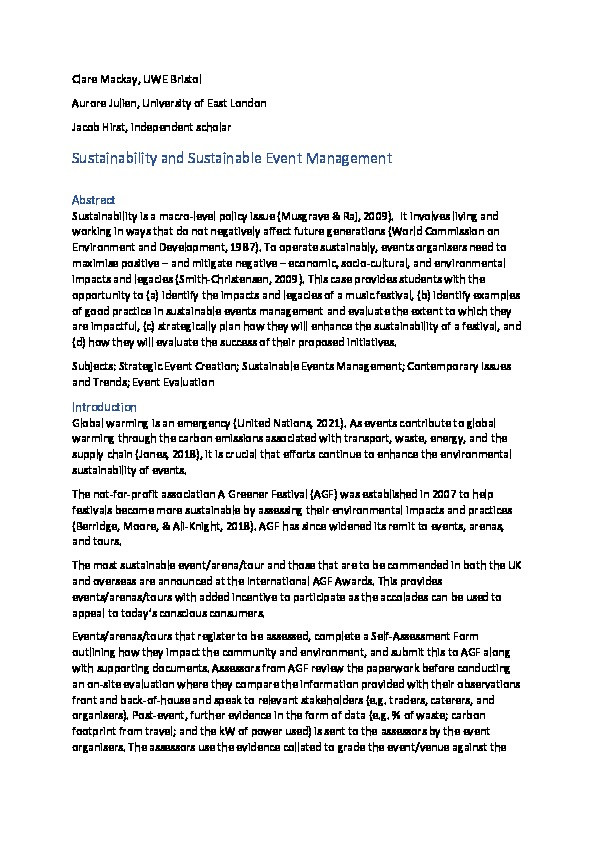Sustainability and sustainable event management Thumbnail