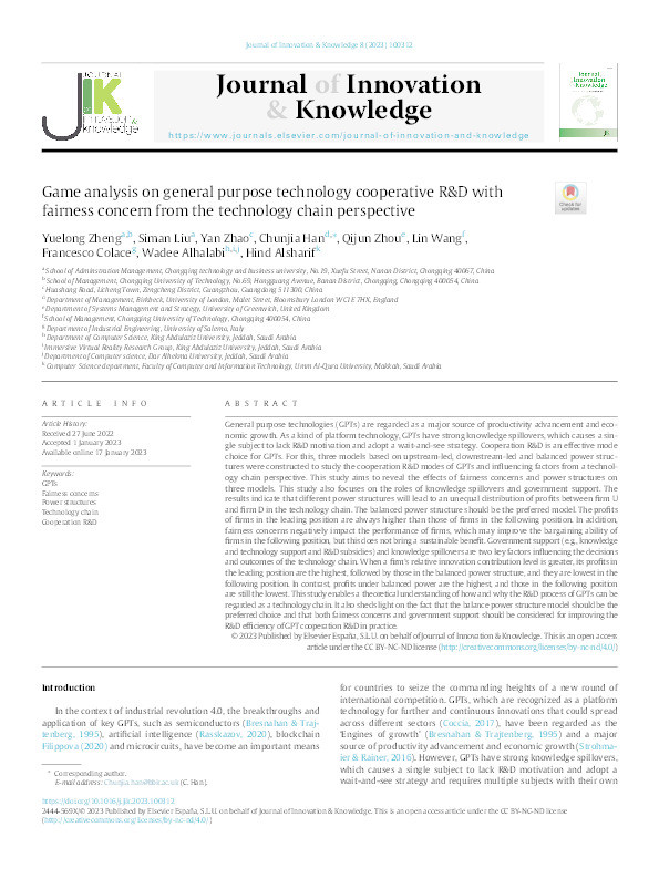 Game analysis on general purpose technology cooperative R&D with fairness concern from the technology chain perspective Thumbnail