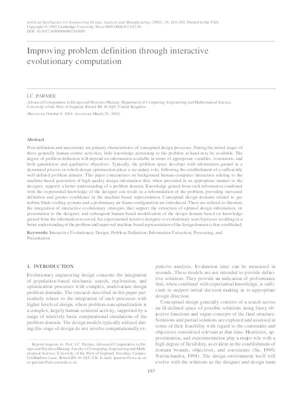 Improving problem definition through interactive evolutionary computation Thumbnail