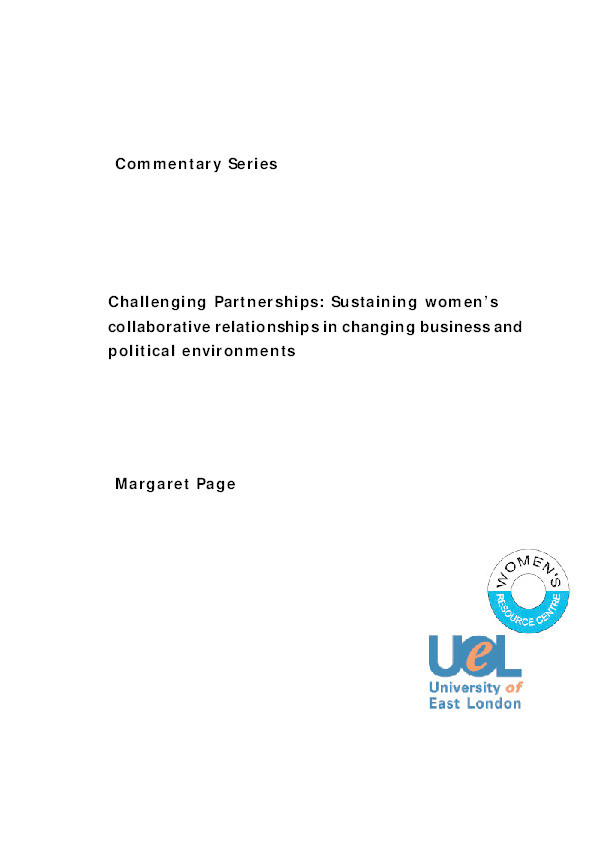 Challenging partnerships: Sustaining women's collaborative relationships in changing business and political environments Thumbnail