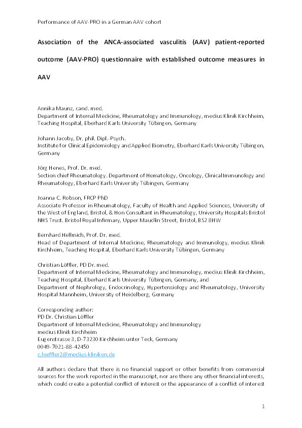 Association of the AAV-PRO questionnaire with established outcome measures in AAV Thumbnail