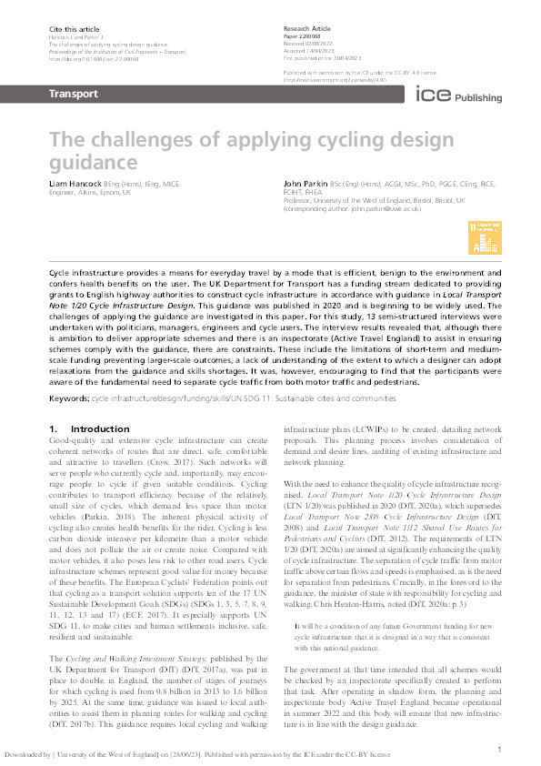 The challenges of applying cycling design guidance Thumbnail
