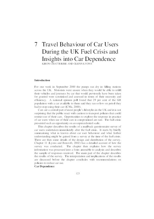 Travel behaviour of car users during the UK fuel crisis and insights into car dependence Thumbnail