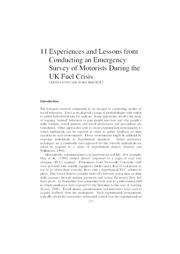 Experiences and lessons from conducting an emergency survey of motorists during the UK fuel crisis Thumbnail