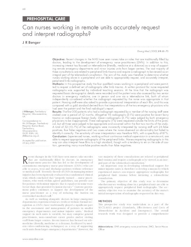 Can nurses working in remote units accurately request and interpret radiographs? Thumbnail