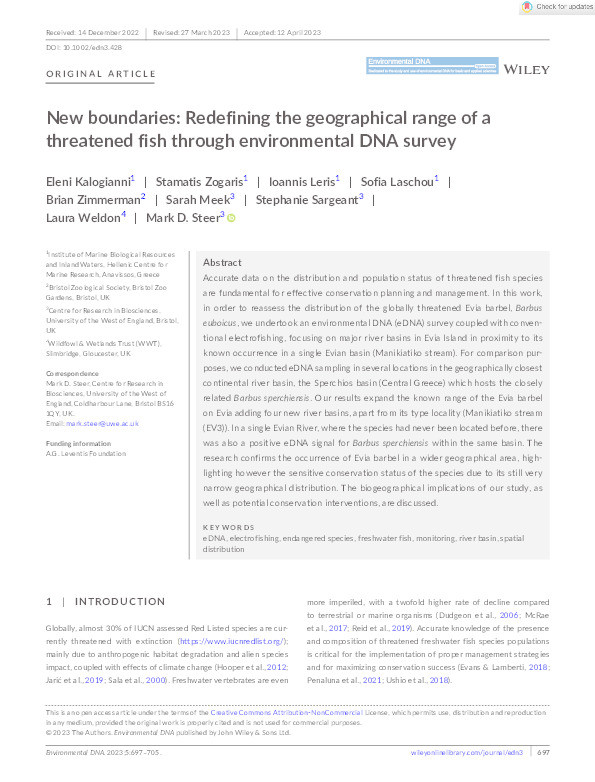 New boundaries: Redefining the geographical range of a threatened fish through environmental DNA survey Thumbnail