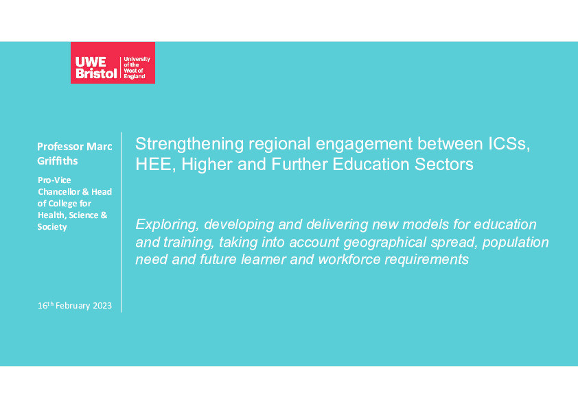 Strengthening regional engagement between ICSs, HEE, higher and further education sectors Thumbnail